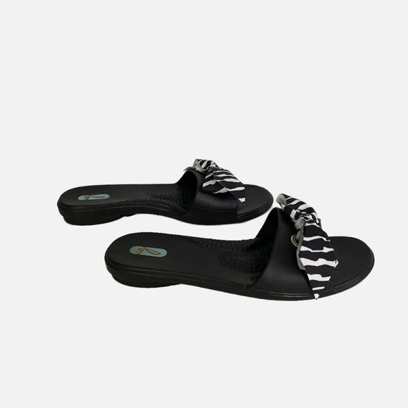 Oka B Black Zebra Bow Rubber Slides Sandals Medium Large ML 8-9 - Picture 3 of 12